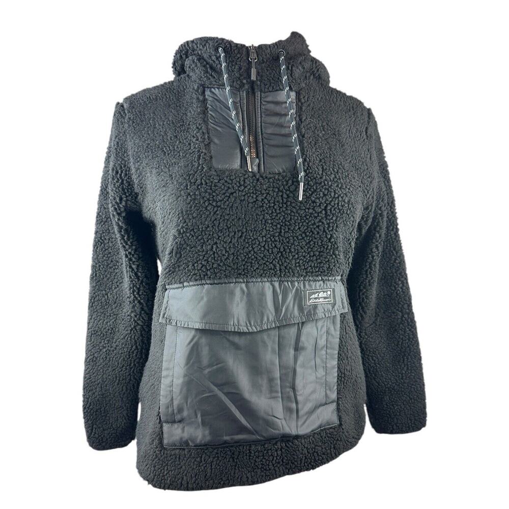 NWT Eddie Bauer Chilali Hooded Fleece Anorak Pullover Black Women's Size Small - Picture 3 of 13